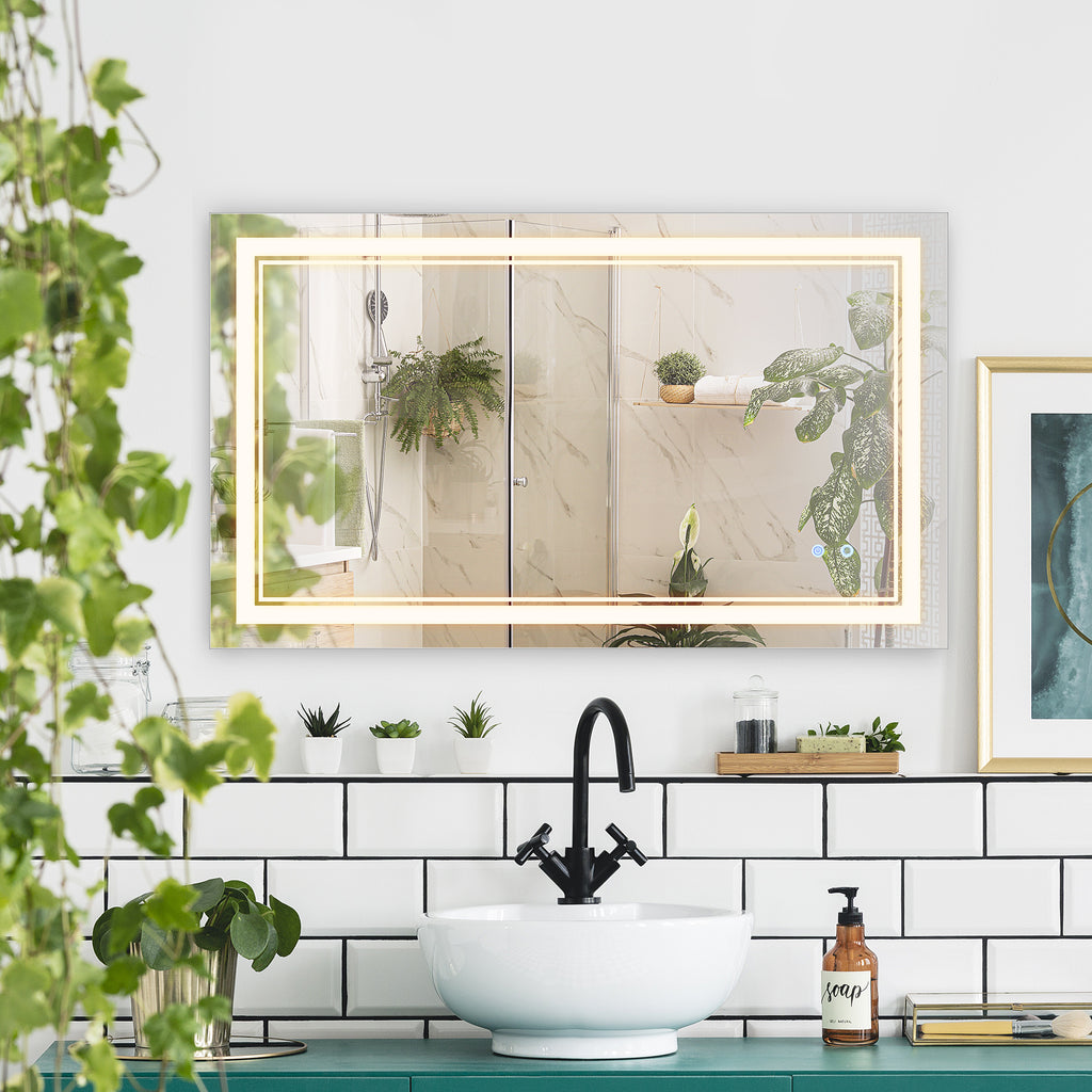 40" x 24" LED Bathroom Mirror, Dimmable Lighted Wall-Mounted Mirror, with 3 Colour, Smart Touch, Plug-in, Vertical or Horizontal Hanging