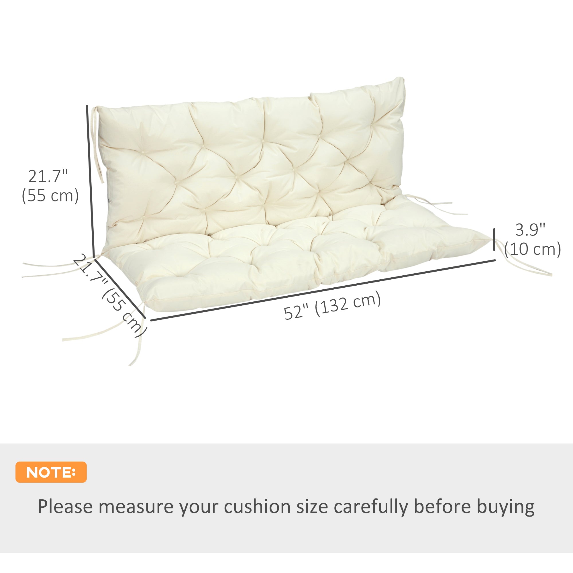 2 Seater Garden Bench Cushion, Soft Thick Outdoor Non-Slip 2 Seater Soft Pad With Backrest for Garden Patio, 52" x 43" x 4", Beige