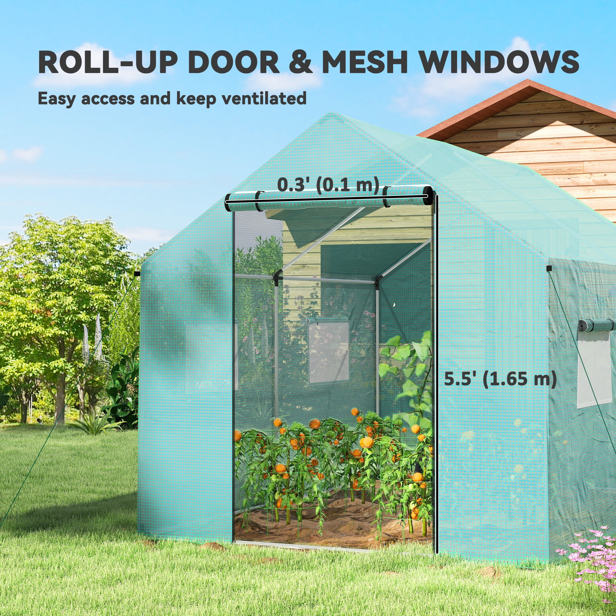 6.6' x 10' x 6.6' Walk-in Tunnel Greenhouse UV-resistant Wind Resistant Green House with Door and Mesh Windows, Green