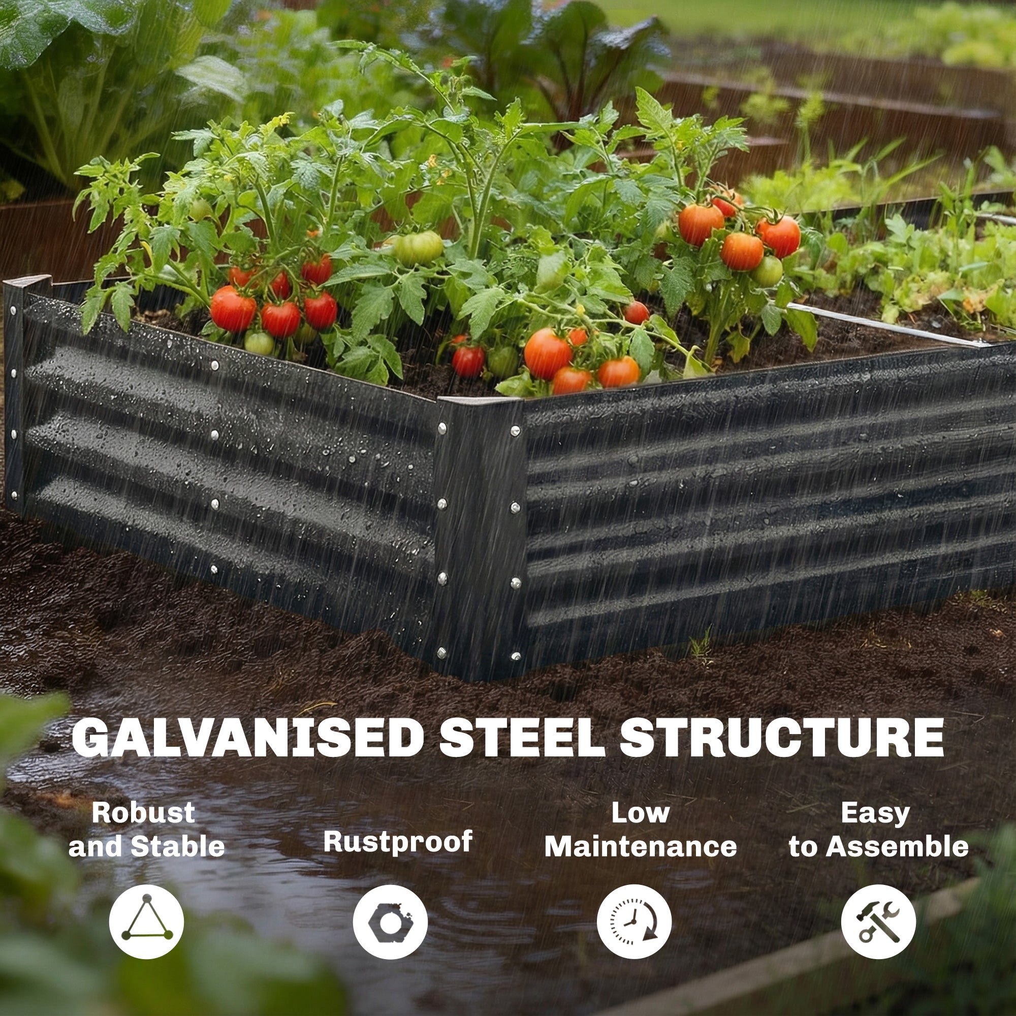 8 x 4 x 1ft Galvanized Raised Garden Bed, Reinforced Outdoor Planter Box with Open Bottom, Dark Grey