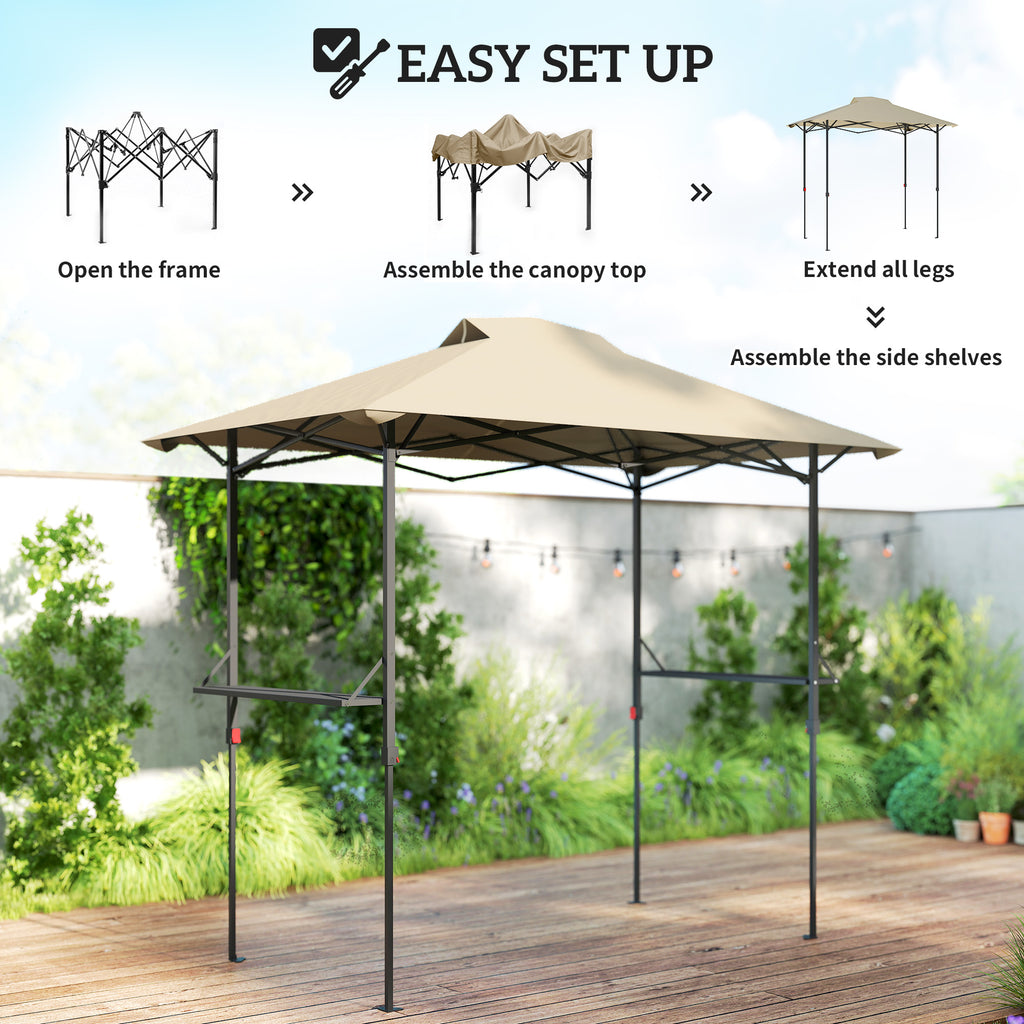 5 x 8.5 ft Pop Up Grill Gazebo with 2 Shelves, UPF 50+ Outdoor Instant Canopy Portable Shelter with Carry Bag, Khaki