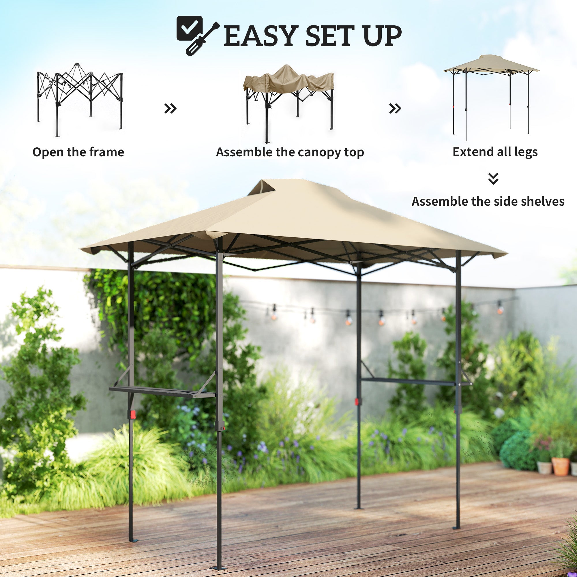 5 x 8.5 ft Pop Up Grill Gazebo with 2 Shelves, UPF 50+ Outdoor Instant Canopy Portable Shelter with Carry Bag, Khaki