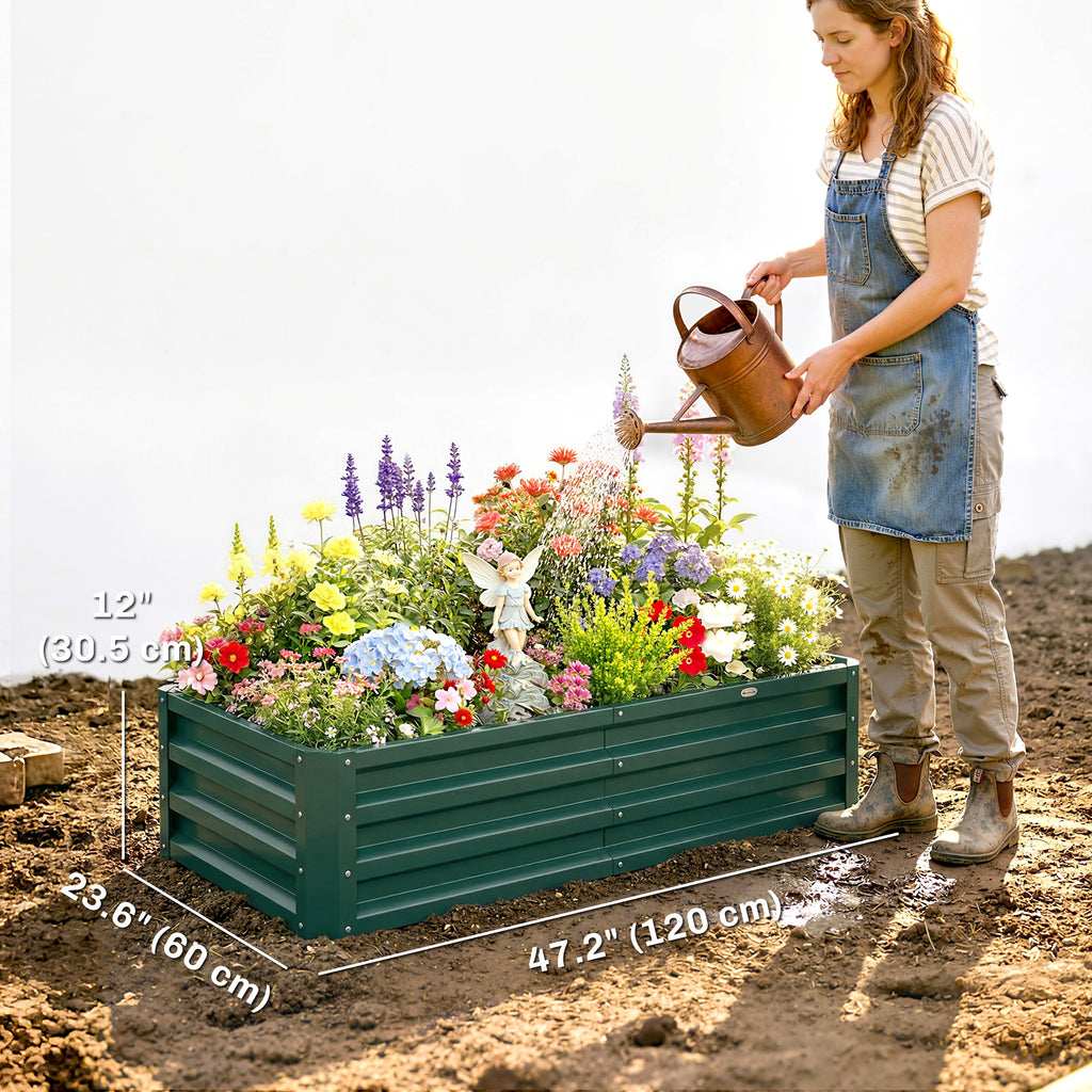 4' x 2' x 1' Raised Garden Bed, Set of 2 Galvanized Planter Box for Vegetables, Flowers, Herbs, Green