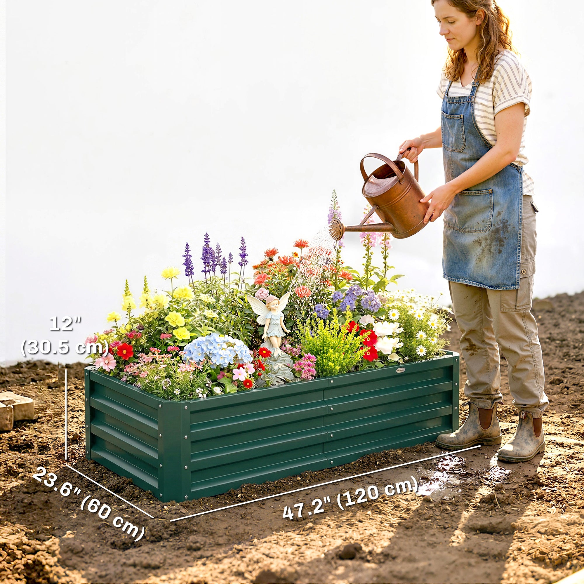 4' x 2' x 1' Raised Garden Bed, Set of 2 Galvanized Planter Box for Vegetables, Flowers, Herbs, Green