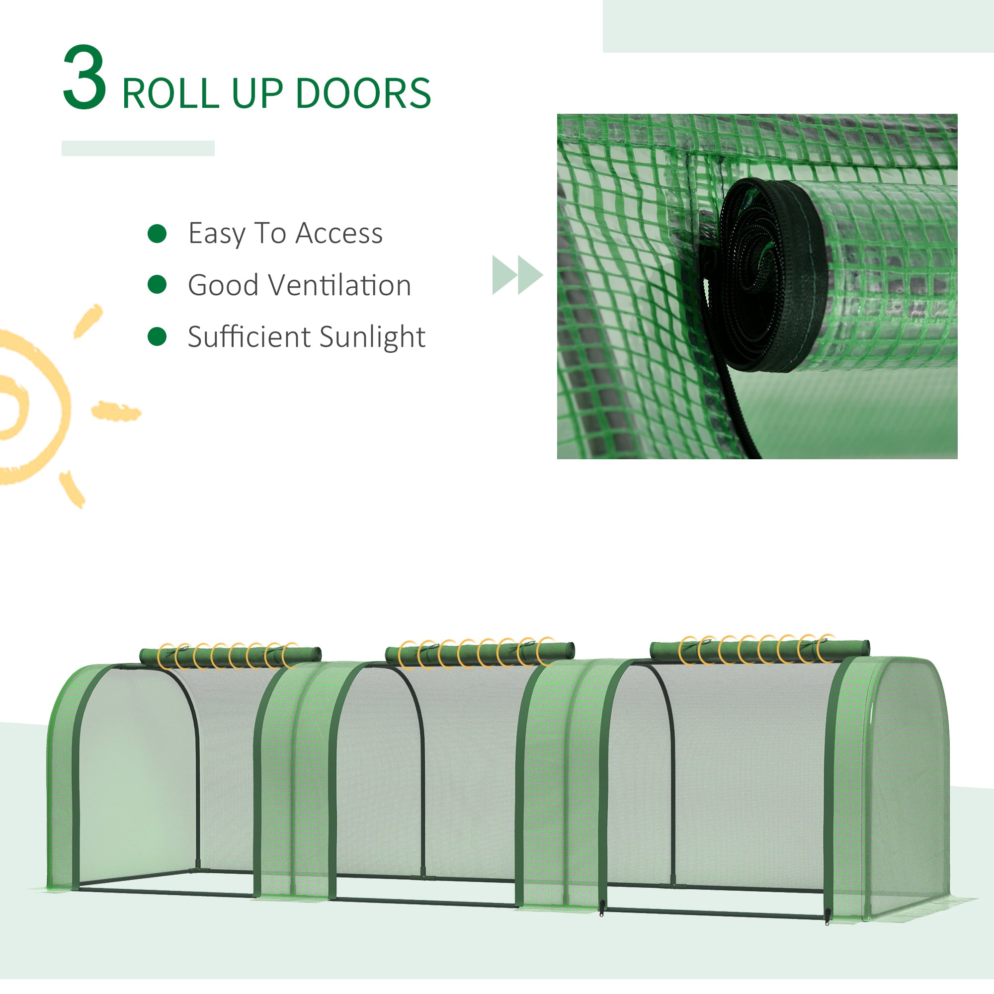 9.7' x 3.3' x 2.5' Mini Tunnel Greenhouse with PE Cover Garden Green Grow Shed with Steel Frame Zipped Doors, Dark Green
