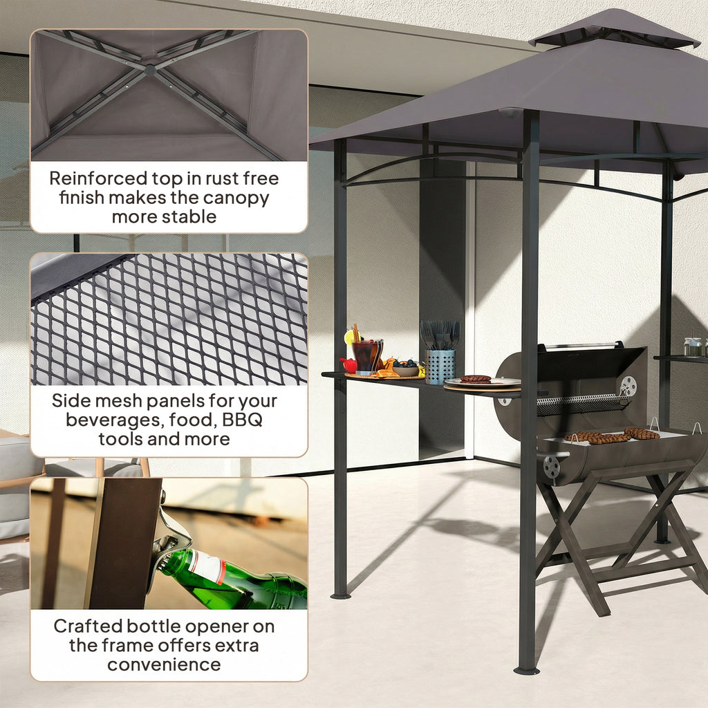 8' x 5' BBQ Grill Gazebo Tent with Double Tiered Canopy for Outdoor Sun Shade, Dark Grey