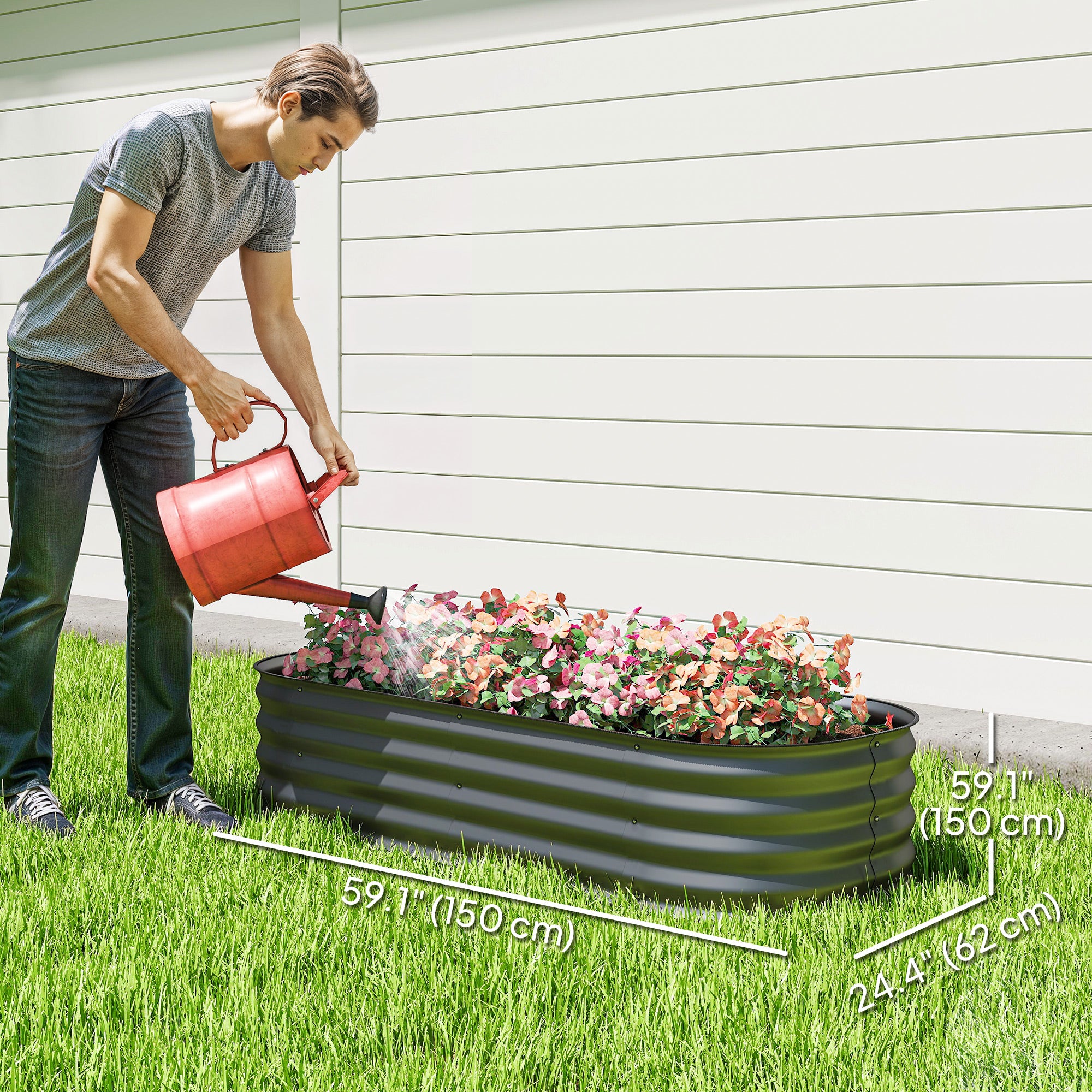 4.9 x 2 x 1ft Galvanized Raised Garden Bed Kit, Metal Planter Box with Safety Edging, Dark Grey