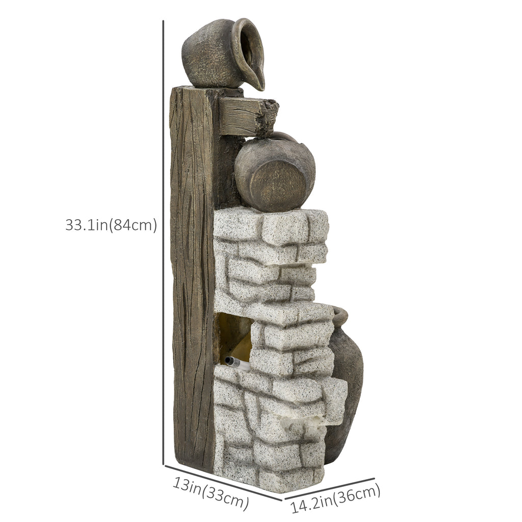 Wine Jars Outdoor Waterfall Fountain with Adjustable Flow, 4-Tier Rustic Resin Cascading Water Fountain, Decorative Backyard Water Feature for Zen Garden, Deck, Porch