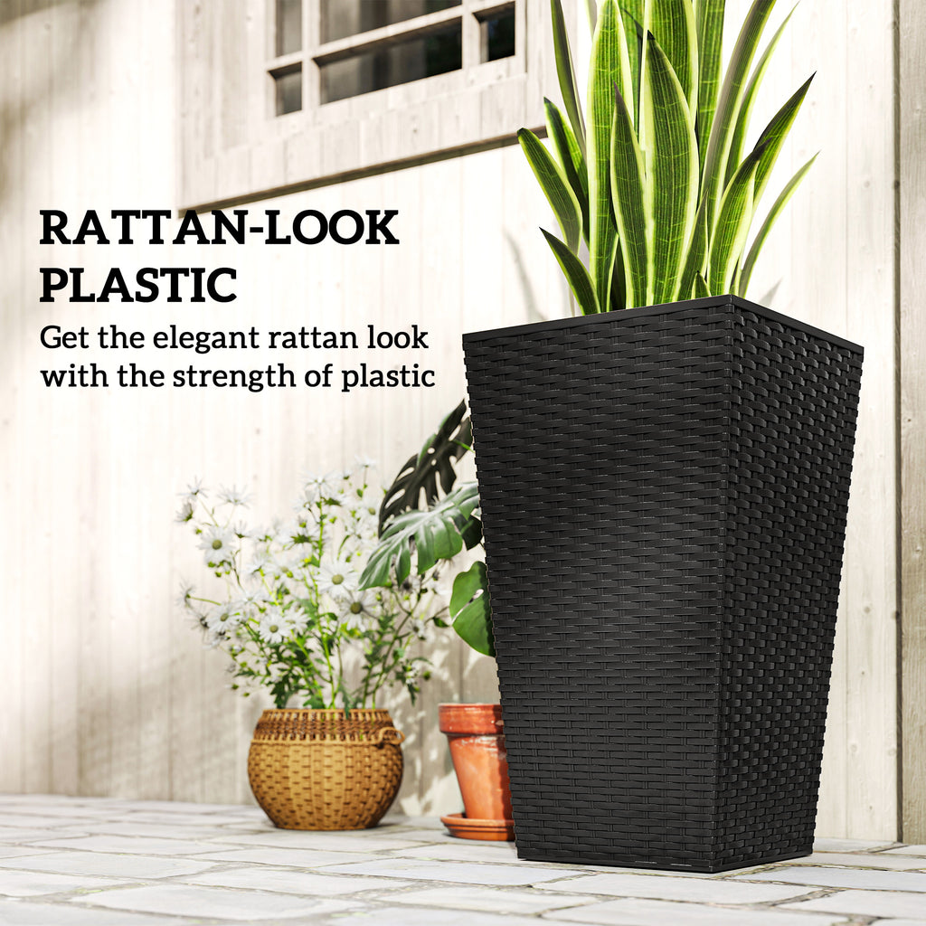 Set of 3 Tall Plant Stand, Outdoor & Indoor Flower Pot Set for Front Door, Entryway, Patio and Deck, Black