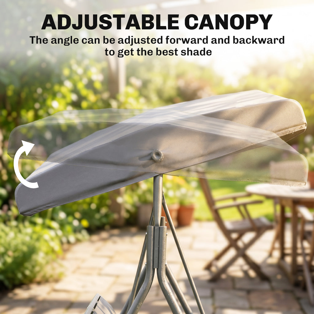 3-Seater Swing Chair Covered Garden Hammock A-Frame Outdoor Porch Glider Sling Seat with Adjustable Canopy Cover, Grey