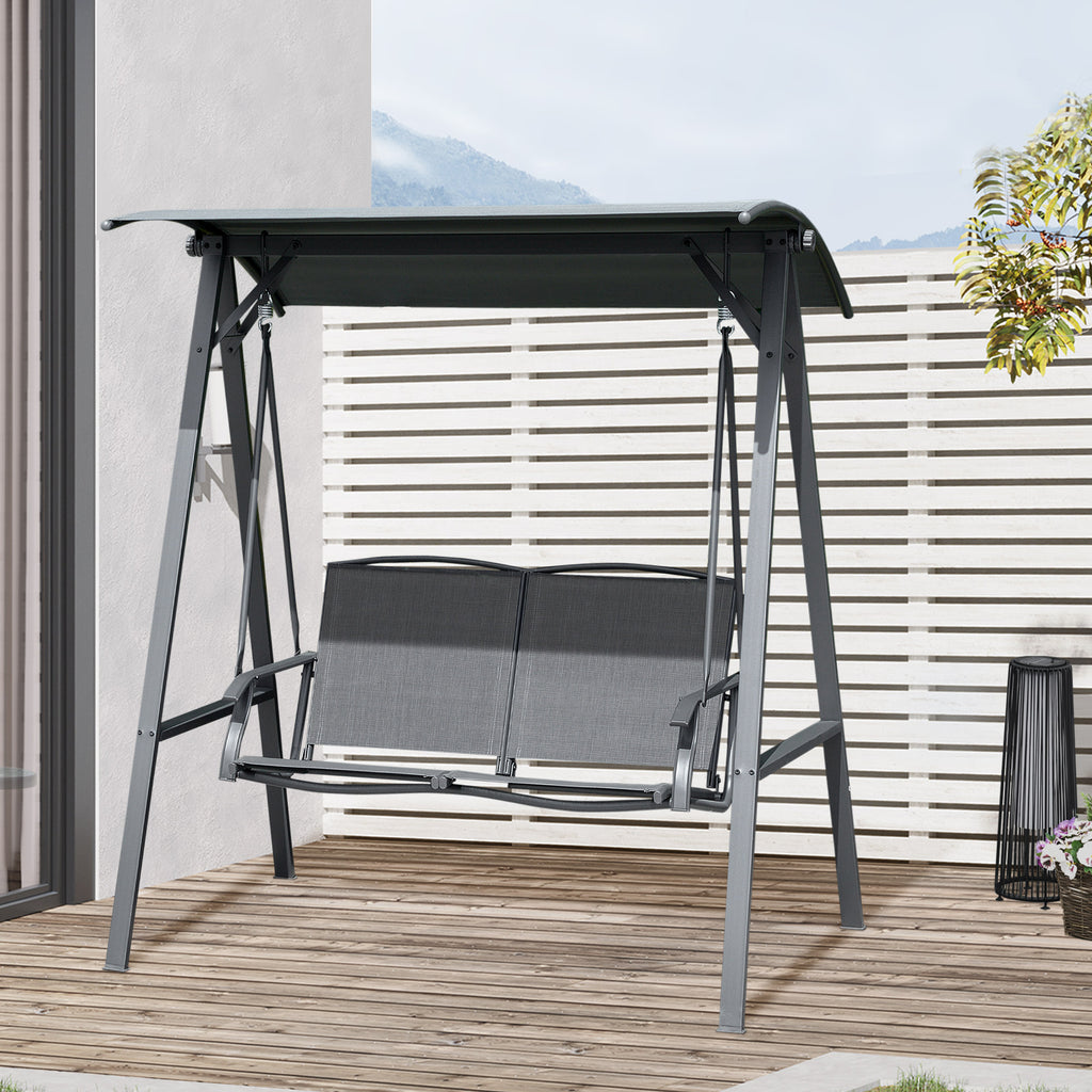 2-Seat Outdoor Porch Swing Patio Swing with Adjustable Canopy, Removable Seat and and Steel Frame for Garden, Poolside