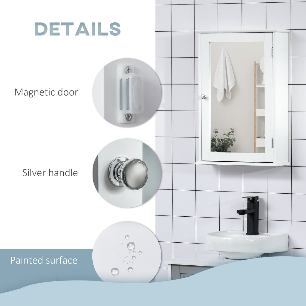 Bathroom Mirror Cabinet, Wall Mounted Medicine Cabinet with Door and Shelves, White