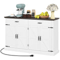 55" Buffet Cabinet, Farmhouse Sideboard with 1.2" Thick Top, 4 Barn Doors, 2 Drawers and 2 Adjustable Shelves, White