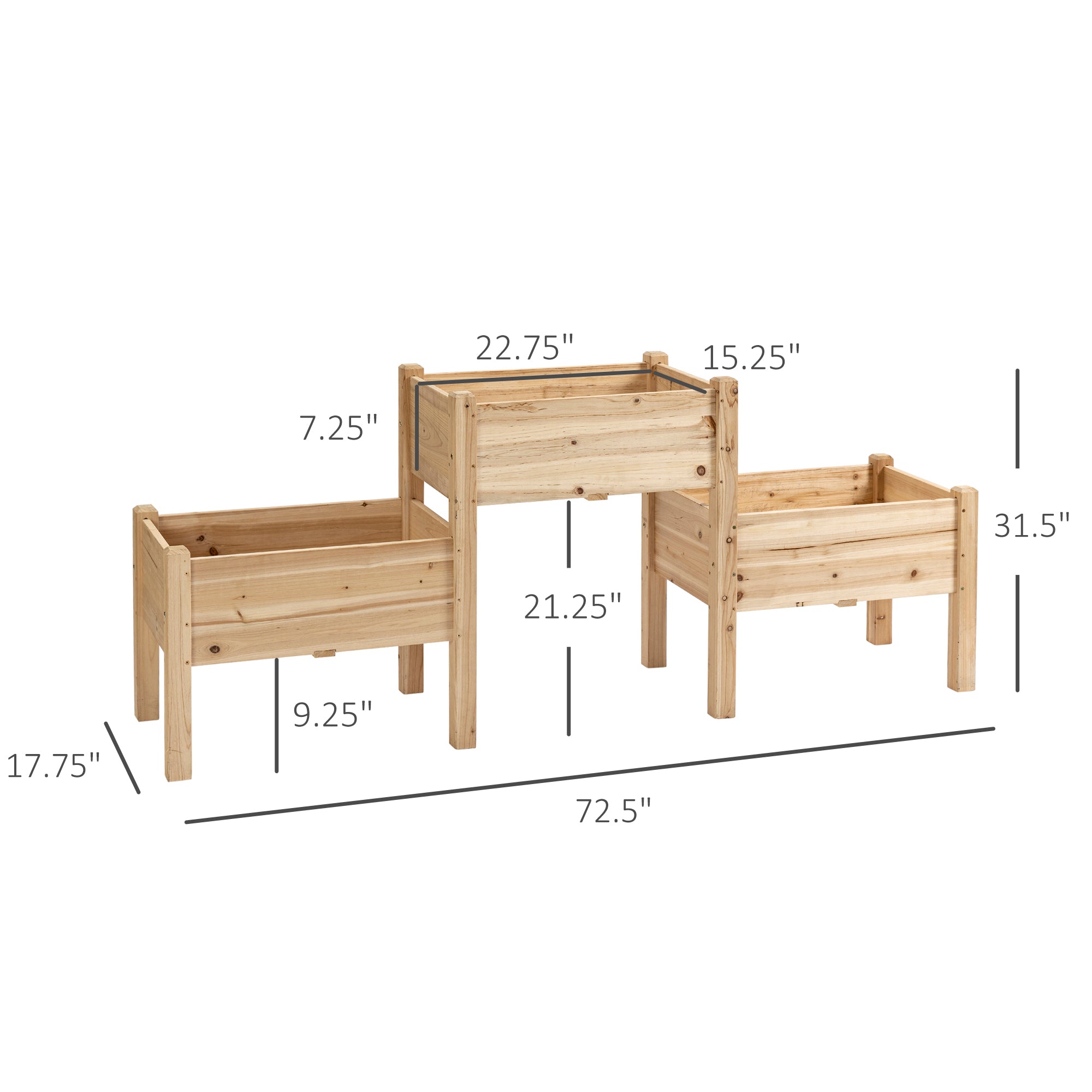 Freestanding Wooden Plant Stand, 3 Tier Raised Garden Bed for Vegetables, Herb and Flowers, Natural