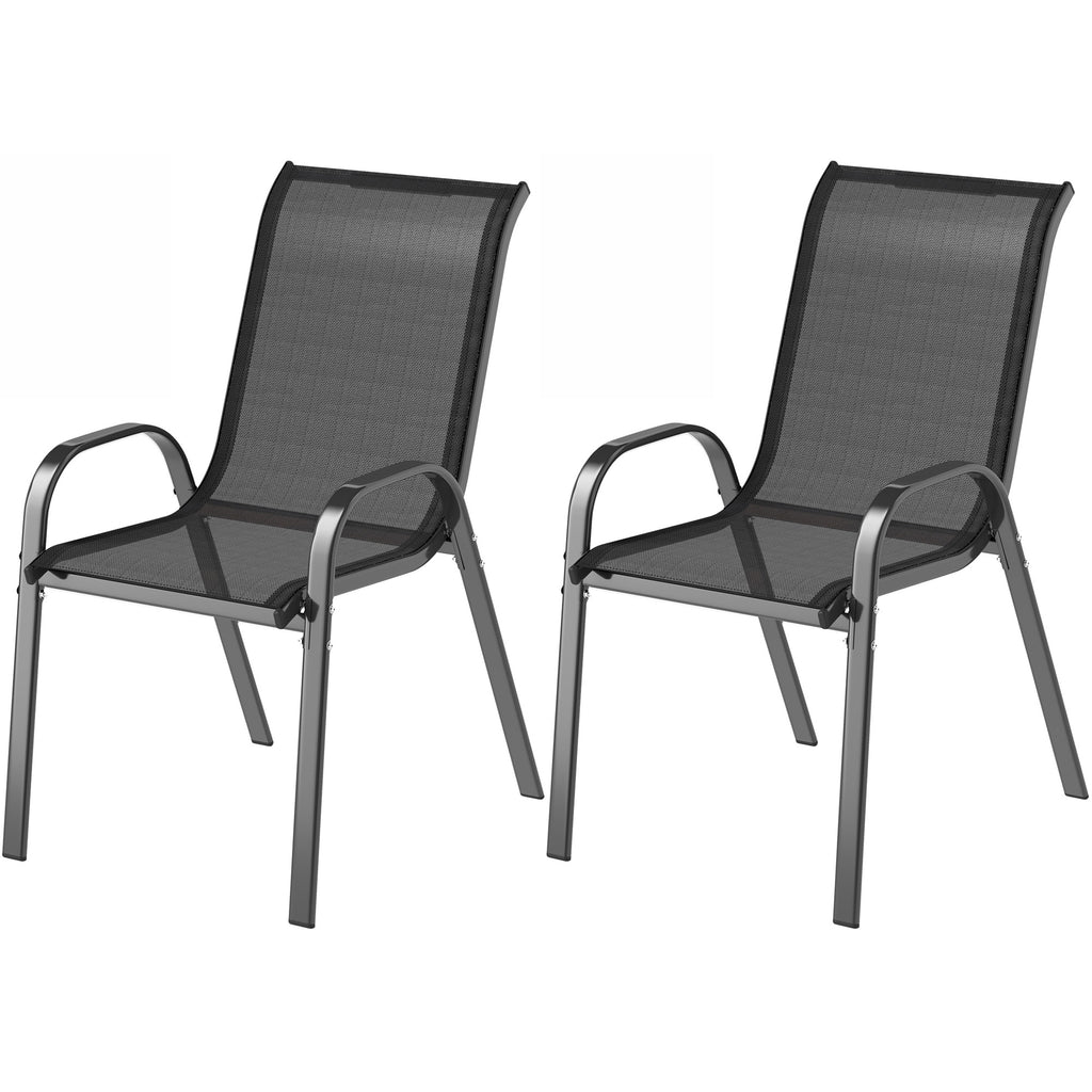 Set of 2 Outdoor Dining Chairs, Stackable Lawn Chairs with High Back, Breathable Mesh Seat for Garden Porch, Black