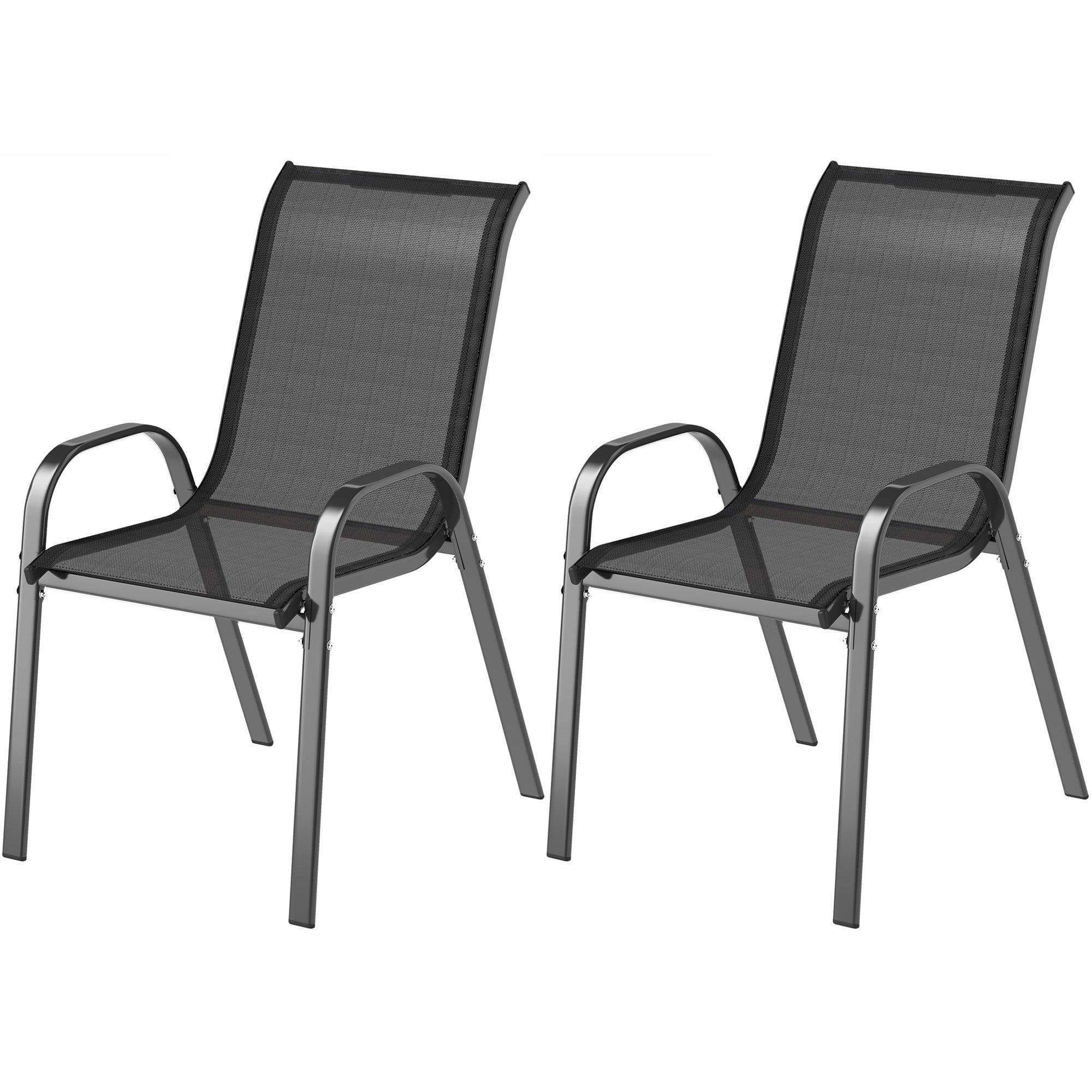 Set of 2 Outdoor Dining Chairs, Stackable Lawn Chairs with High Back, Breathable Mesh Seat for Garden Porch, Black