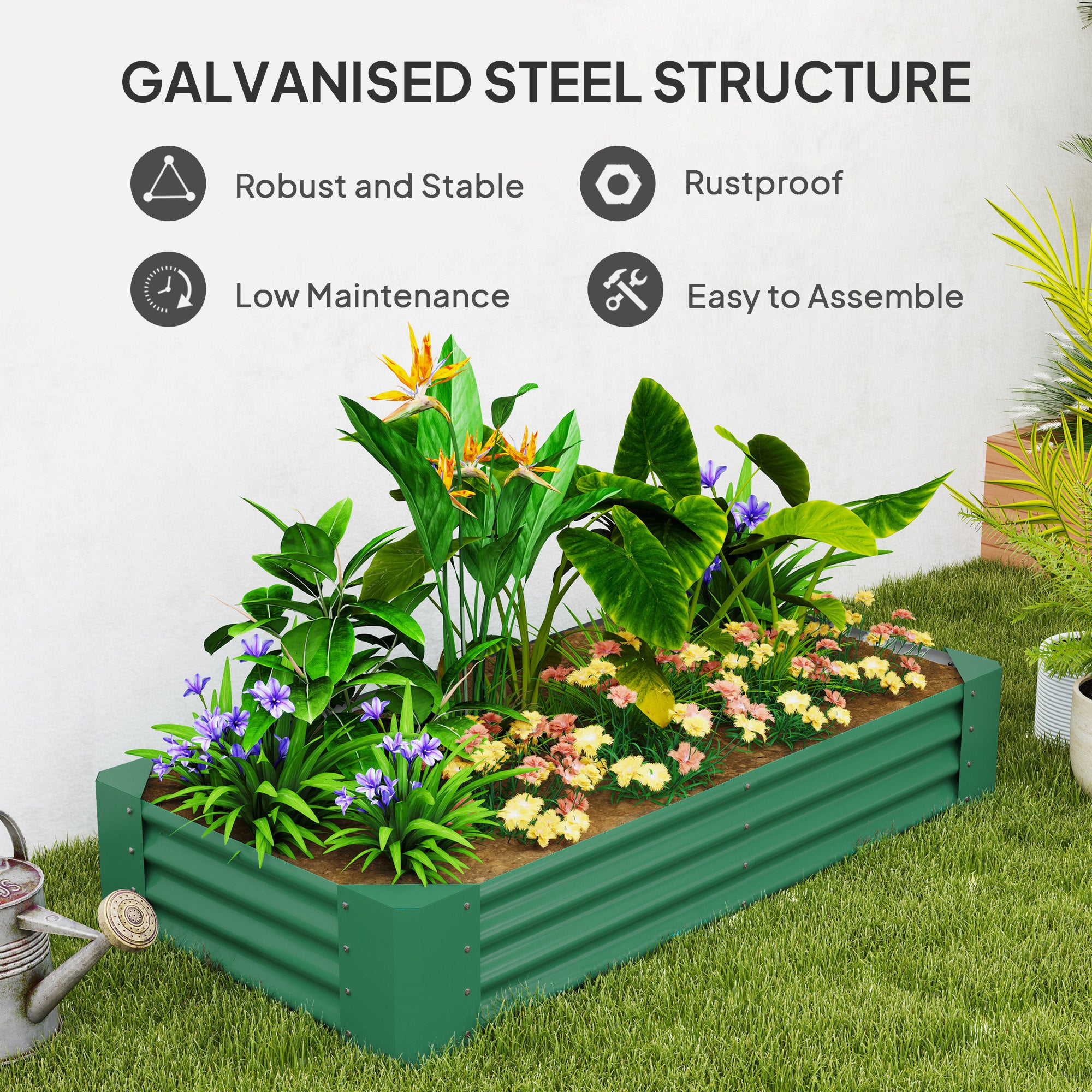 6 x 3 x 1ft Galvanized Raised Garden Bed, Reinforced Outdoor Planter Box with Open Bottom, Green