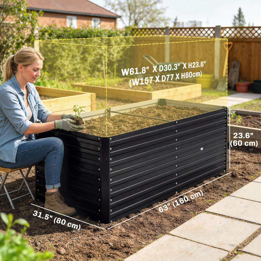 5' x 3' x 2' Raised Garden Bed, Galvanized Planter Box for Growing Flowers, Herbs and Vegetables, Black