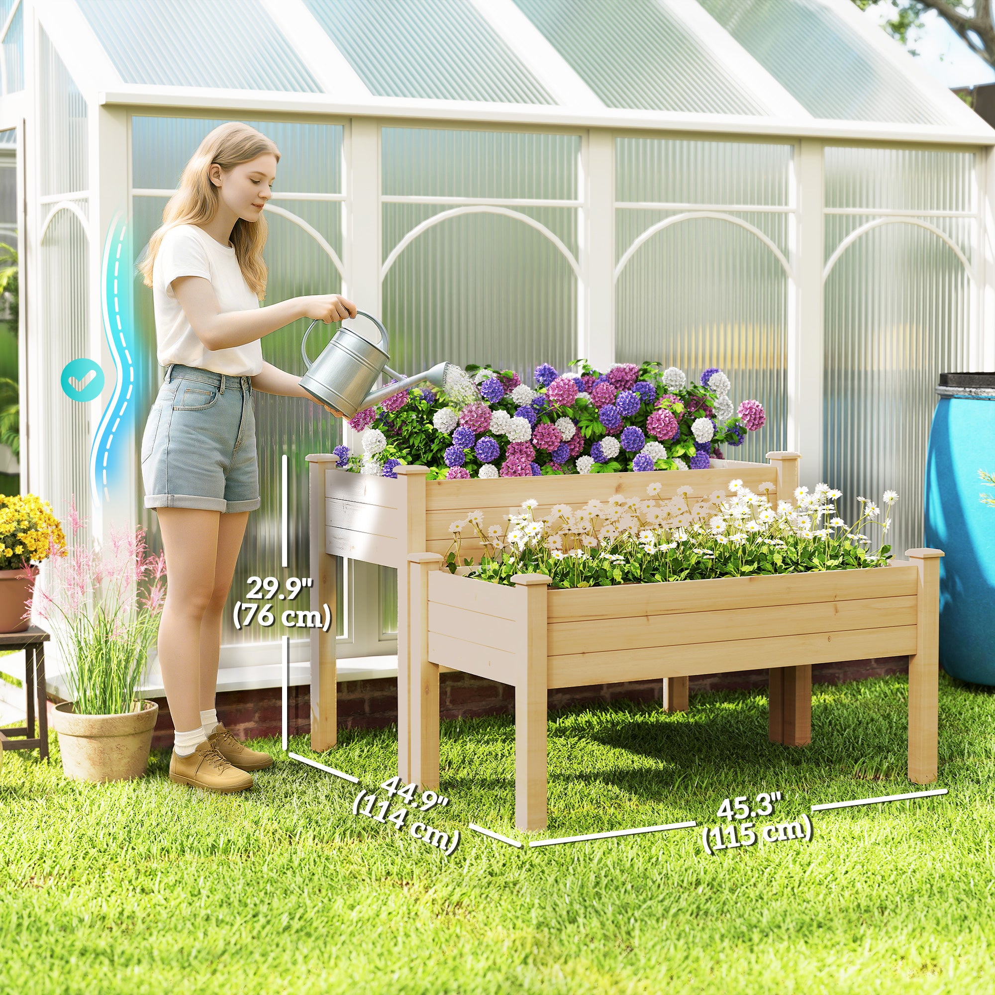 2 Tiers Wood Plant Raised Bed Flower Vegetable Herb Grow Box Stand Garden  Step Planter Stand Free Combination Natural