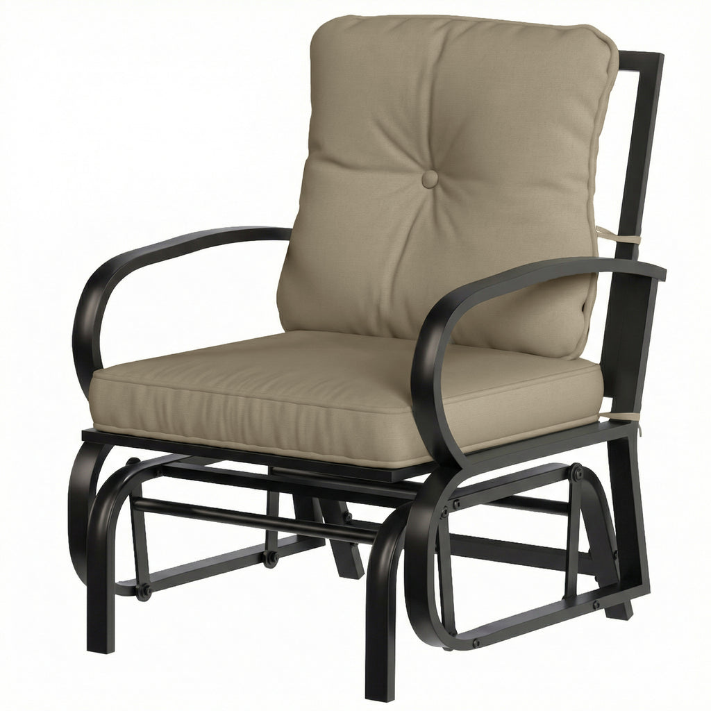 Patio Glider, Outdoor Glider Chair with Cushions, Steel Frame, Curved Armrests, Beige