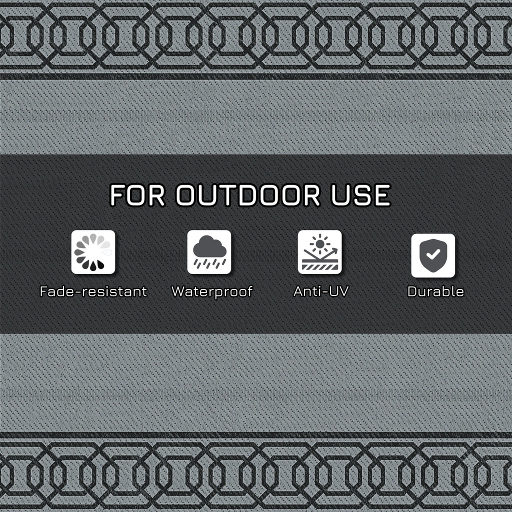 Portable Outdoor Rug with Carrying Bag, 9' x 12' Reversible Mat, Waterproof Plastic Straw RV Rug for Backyard, Deck, Picnic, Beach, Camping, Black and Grey