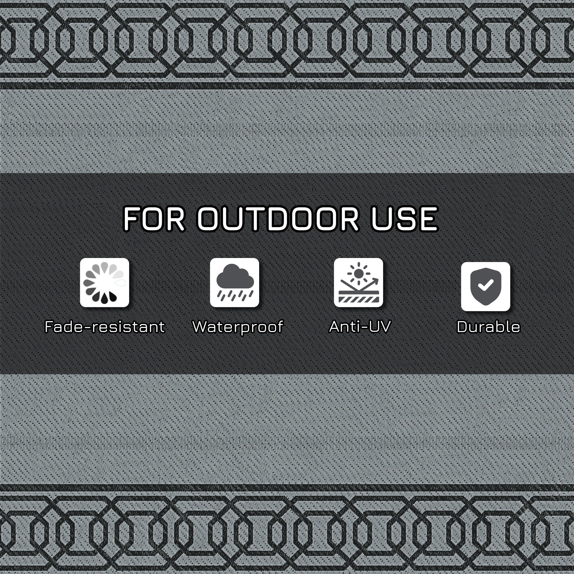 Portable Outdoor Rug with Carrying Bag, 9' x 12' Reversible Mat, Waterproof Plastic Straw RV Rug for Backyard, Deck, Picnic, Beach, Camping, Black and Grey