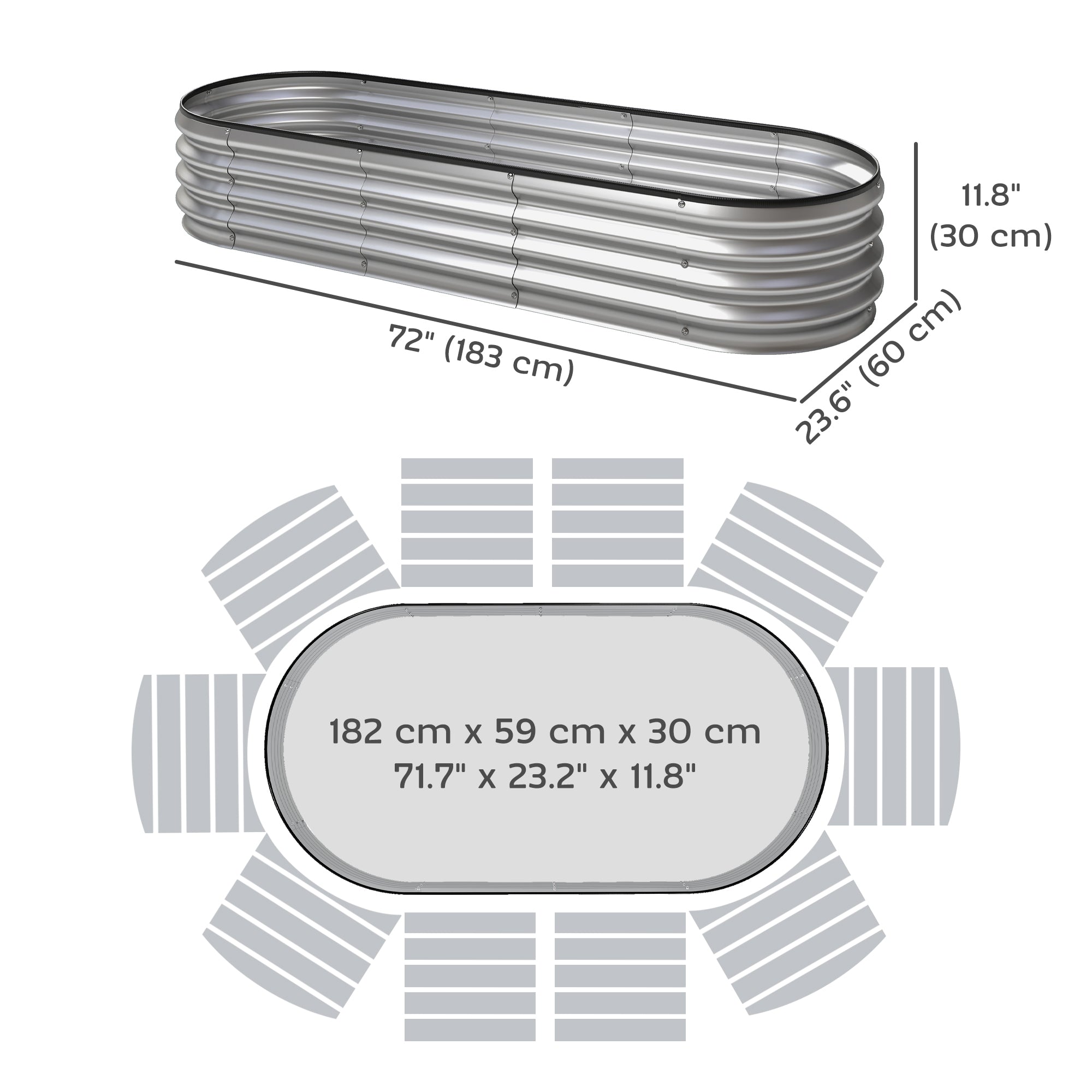 2Pcs Galvanized Raised Garden Bed, 6 x 2 x 1 ft Modular Metal Garden Beds with Rubber Strip Edging, Silver