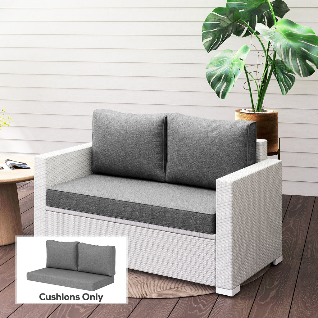 2 Seater Outdoor Seat Cushions with Backrest, Loveseat Double Sofa Outdoor Furniture Cushions, Grey