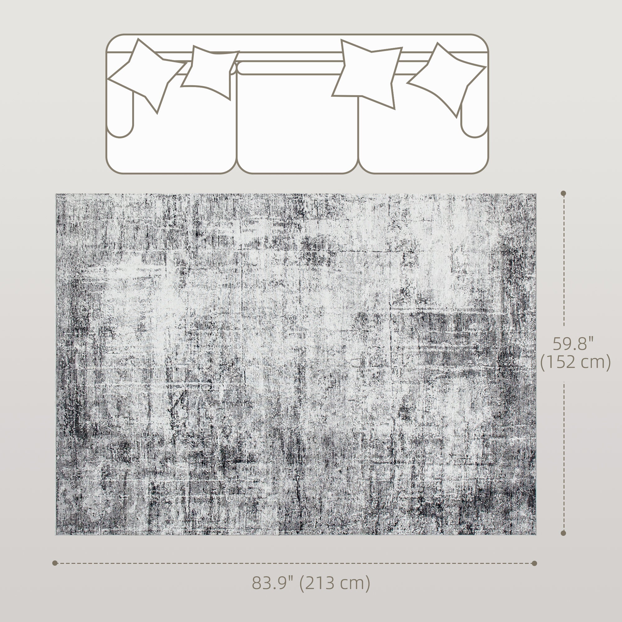 Area Rug for Living Room 5x7, Modern Abstract Machine Washable Rug, Non-Slip Carpet for Bedroom, Dining Room, Grey