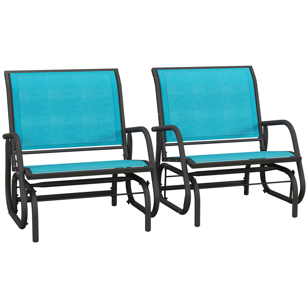 Patio Glider Set of 2 Outdoor Glider Chair with Breathable Mesh Seat & Backrest, Armrests and Metal Frame, Blue