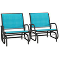 Patio Glider Set of 2 Outdoor Glider Chair with Breathable Mesh Seat & Backrest, Armrests and Metal Frame, Blue