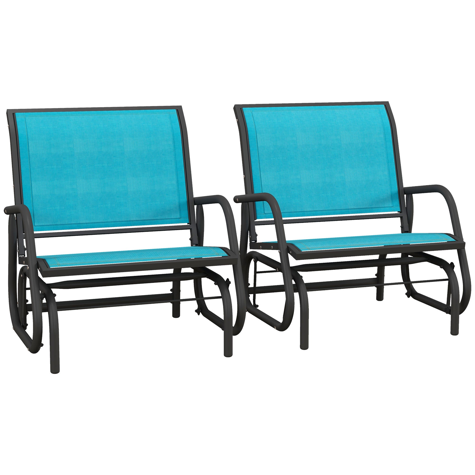 Patio Glider Set of 2 Outdoor Glider Chair with Breathable Mesh Seat & Backrest, Armrests and Metal Frame, Blue