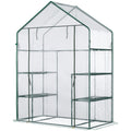 56" x 29" x 77" Walk-in Greenhouse, Mini Greenhouse with 4 Shelves, Roll-Up Door and Weatherized Cover, Clear