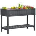 43.25" x 18" x 30" Raised Garden Bed, Wooden Plant Stand with 8 Grid Box, Storage Shelf for Outdoor, Dark Grey