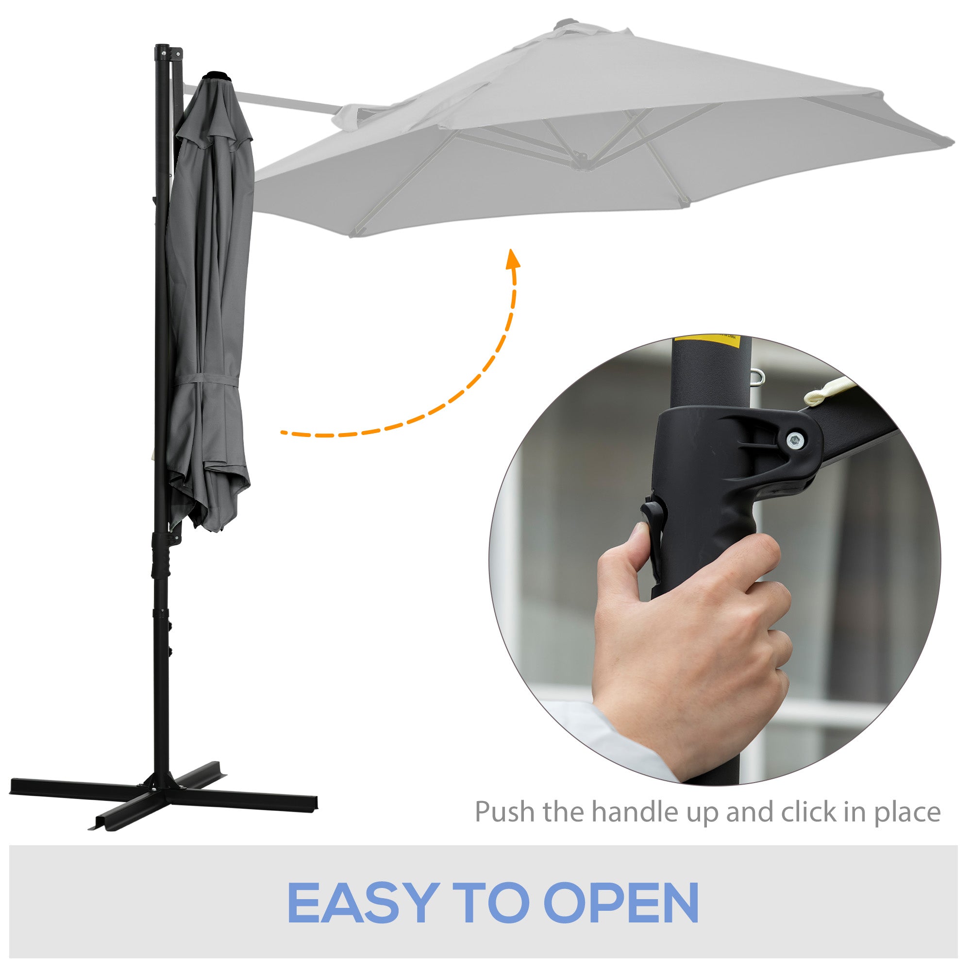 8.5FT Outdoor Cantilever Roma Parasol with 360Â° Rotation and Cross Base, Offset Patio Umbrella for Garden, Dark Grey