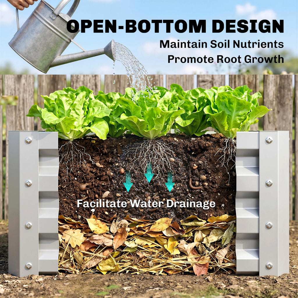 Set of 2 Raised Garden Bed, 2 x 2 x 1ft Steel Planters for Outdoor Plants, Elevated Planter Box, Easy-to-assemble, for Flowers Herbs and Vegetables, Silver
