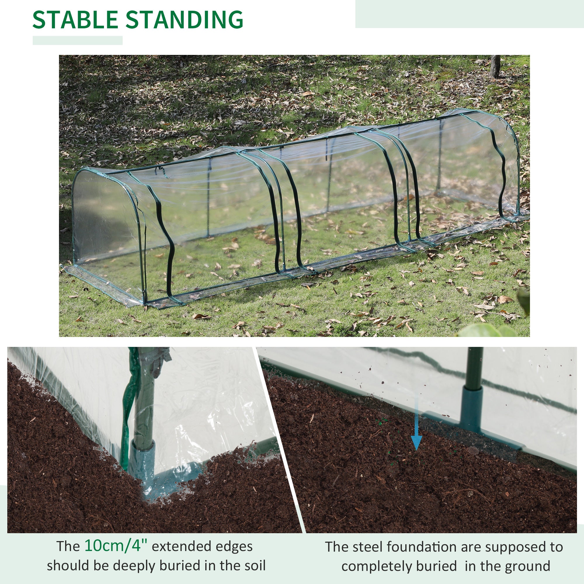 138"x39"x32" Transparent PVC Mini Tunnel Greenhouse Garden Green Grow Shed Portable Plant Flower Warm House Steel Frame Zipped Doors