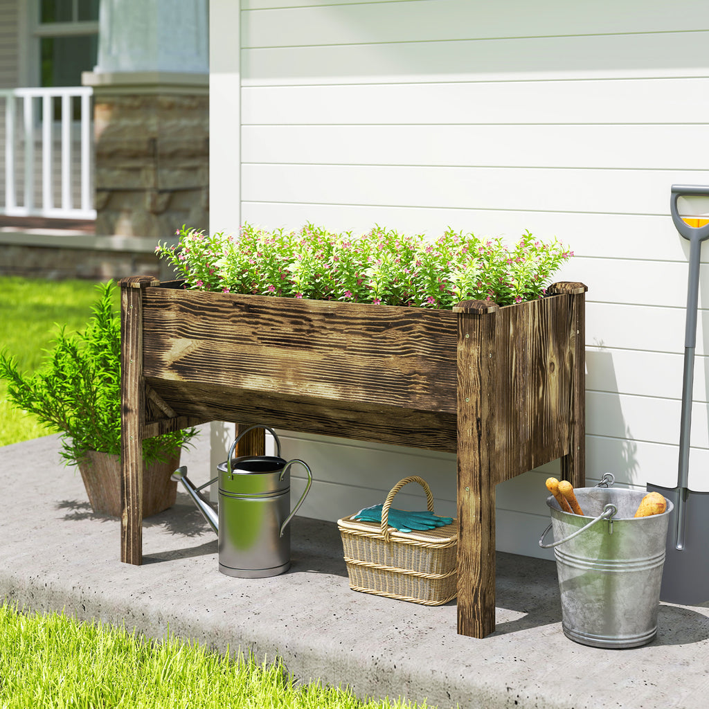 Wooden Raised Garden Plant Stand Outdoor Tall Flower Bed Box with Hooks, 48" x 24" x 32", Carbonized