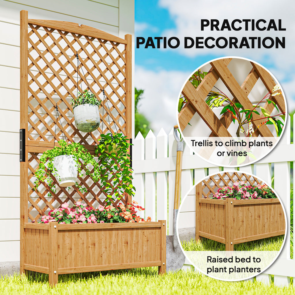 Raised Garden Bed with Trellis, Wooden Raised Planter Box with Elevated Raised Bed, 35.4" x 17.7" x 70.9", Yellow