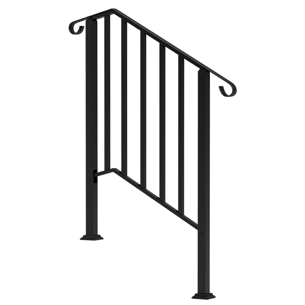2-3 Step Handrails for Outdoor Steps, Metal Outdoor Stair Railing, Porch Deck Railing with Installation Kit, Black