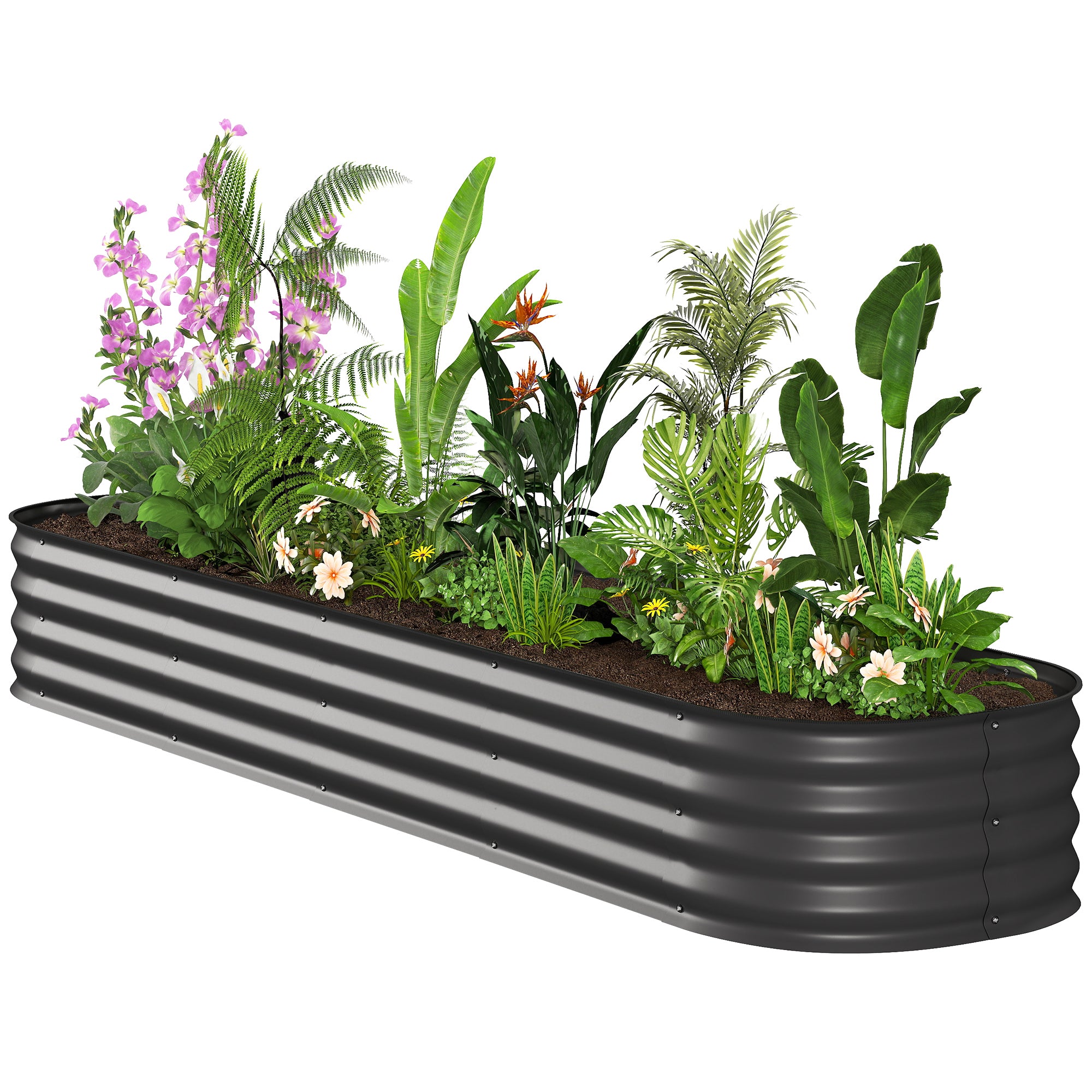 7.9 x 2 x 1ft Galvanized Raised Garden Bed Kit, Metal Planter Box with Safety Edging, Dark Grey