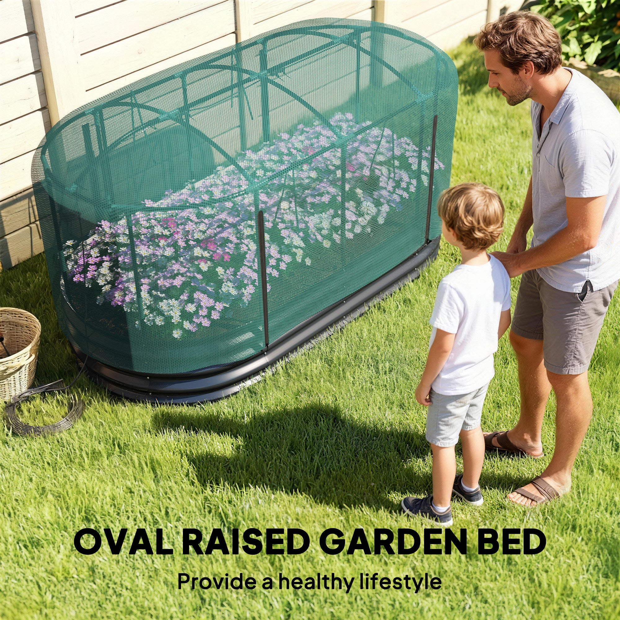 Galvanized Raised Garden Bed with Crop Cage and Watering System, 6' x 3' Outdoor Planter Box, Dark Grey