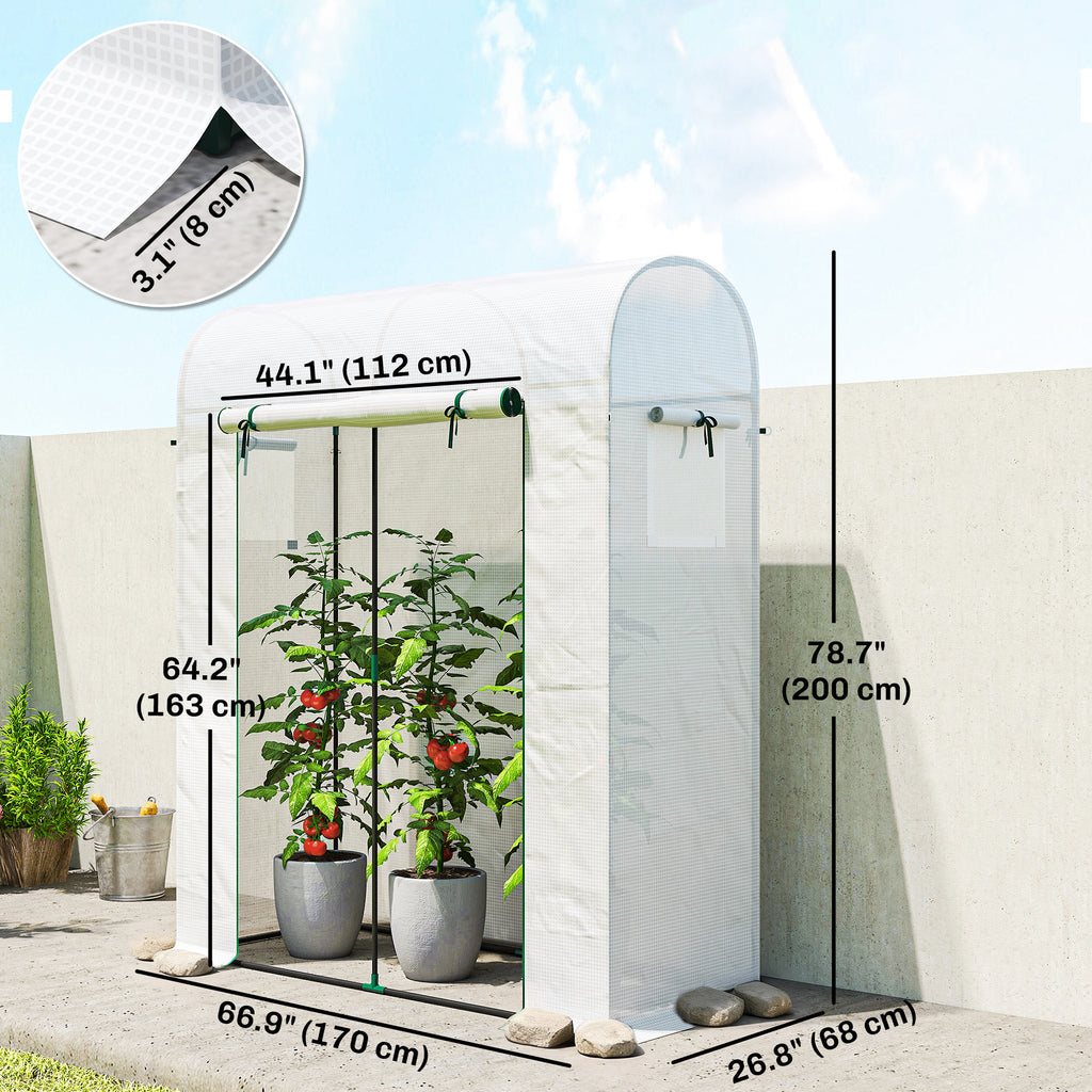 Mini Greenhouse, Portable Garden Green House with Roll-up Door and Mesh Windows, 6' x 2' x 6.6', White