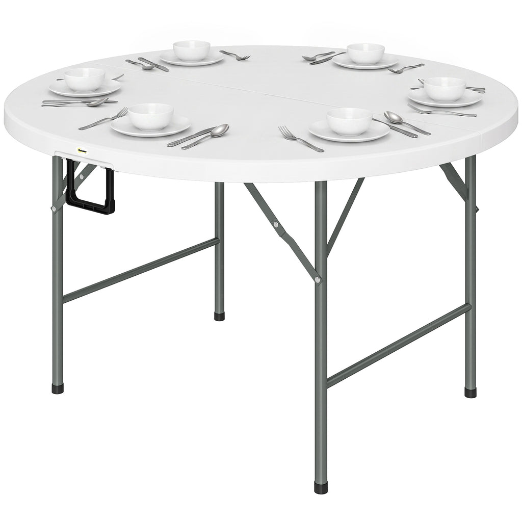 Î¦48" Folding Patio Table, Outdoor HDPE Picnic Table, Card Table for 6, Round Folding Banquet with Metal Frame, White