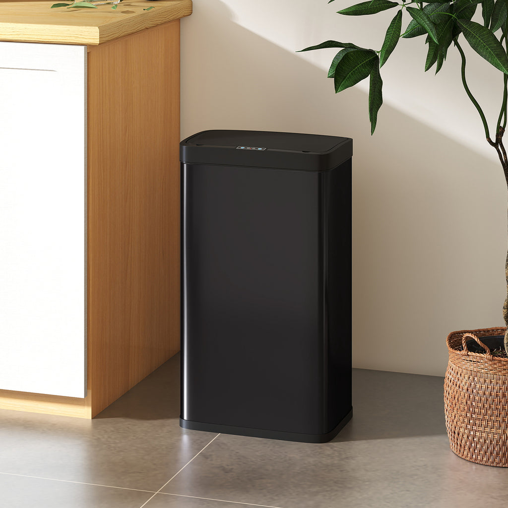 12 Gallon (45 L) Sensor Can, Automatic Garbage Can with Soft-Close Lid, Fingerprint-Proof Stainless Steel, Matte Black