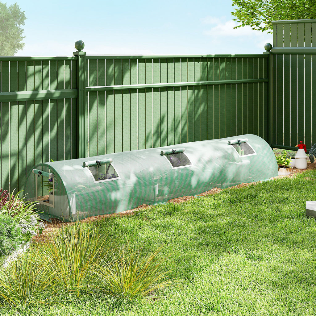 Portable Mini Greenhouse, Tunnel Growing Tent with 5 Mesh Windows and Steel Frame,10' x 3' x 2', Green