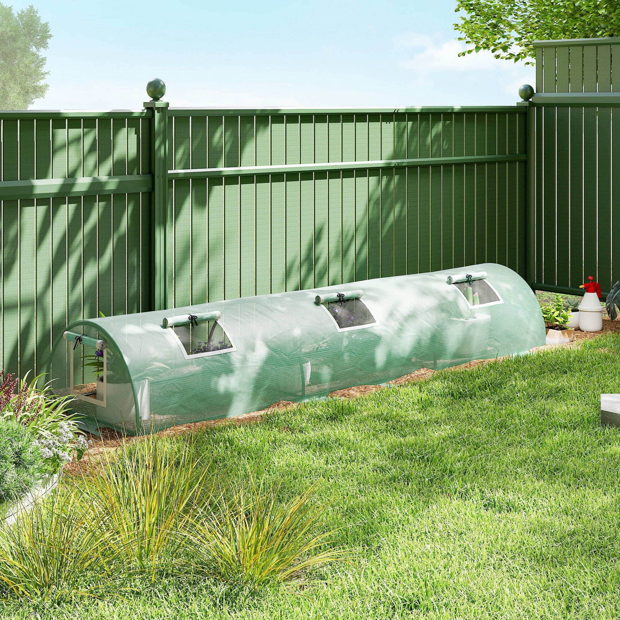 Portable Mini Greenhouse, Tunnel Growing Tent with 5 Mesh Windows and Steel Frame,10' x 3' x 2', Green