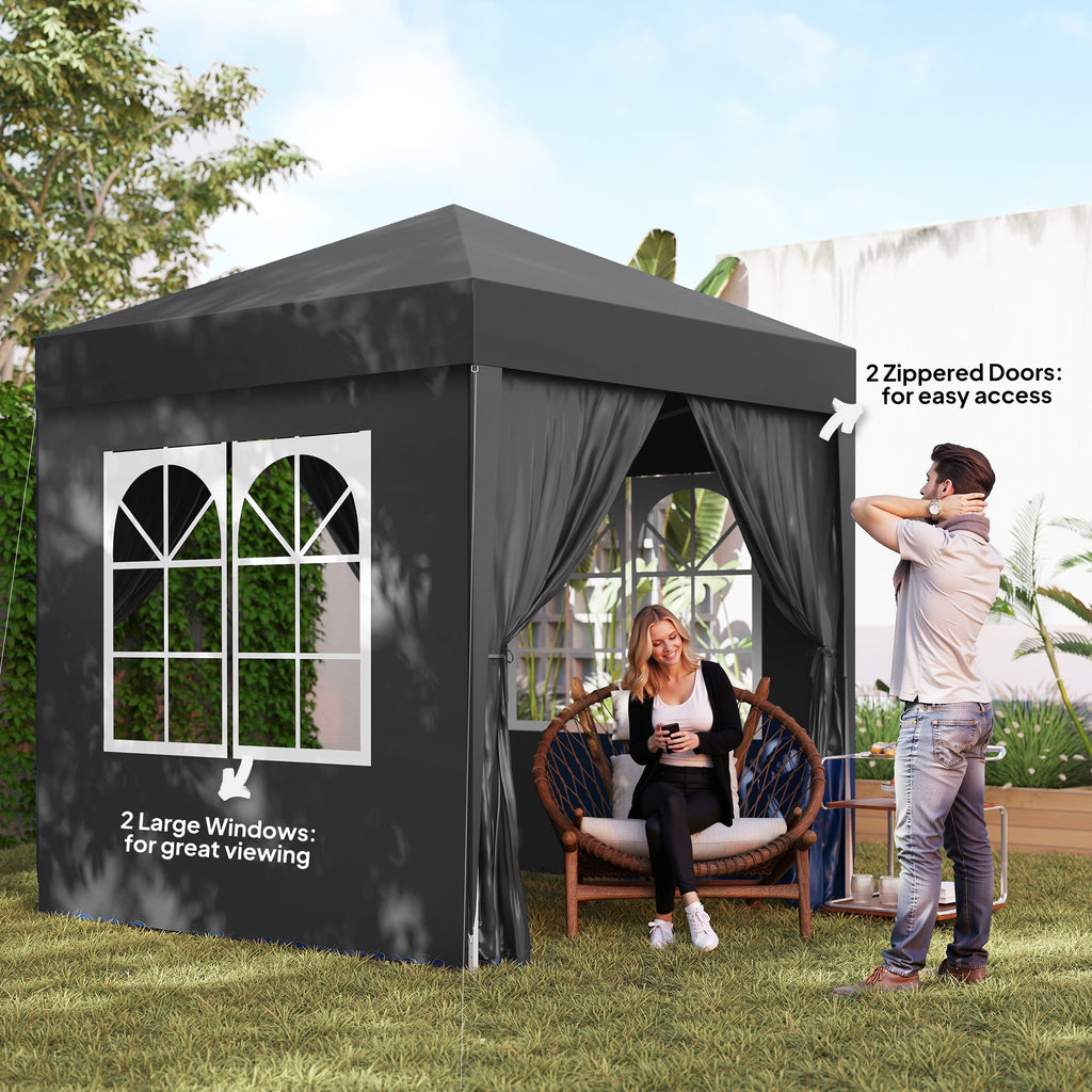 6.6'x6.6' Pop Up Canopy Tent with Sidewalls, Instant Sun Shelter Camping Gazebo with Carry Bag, Black