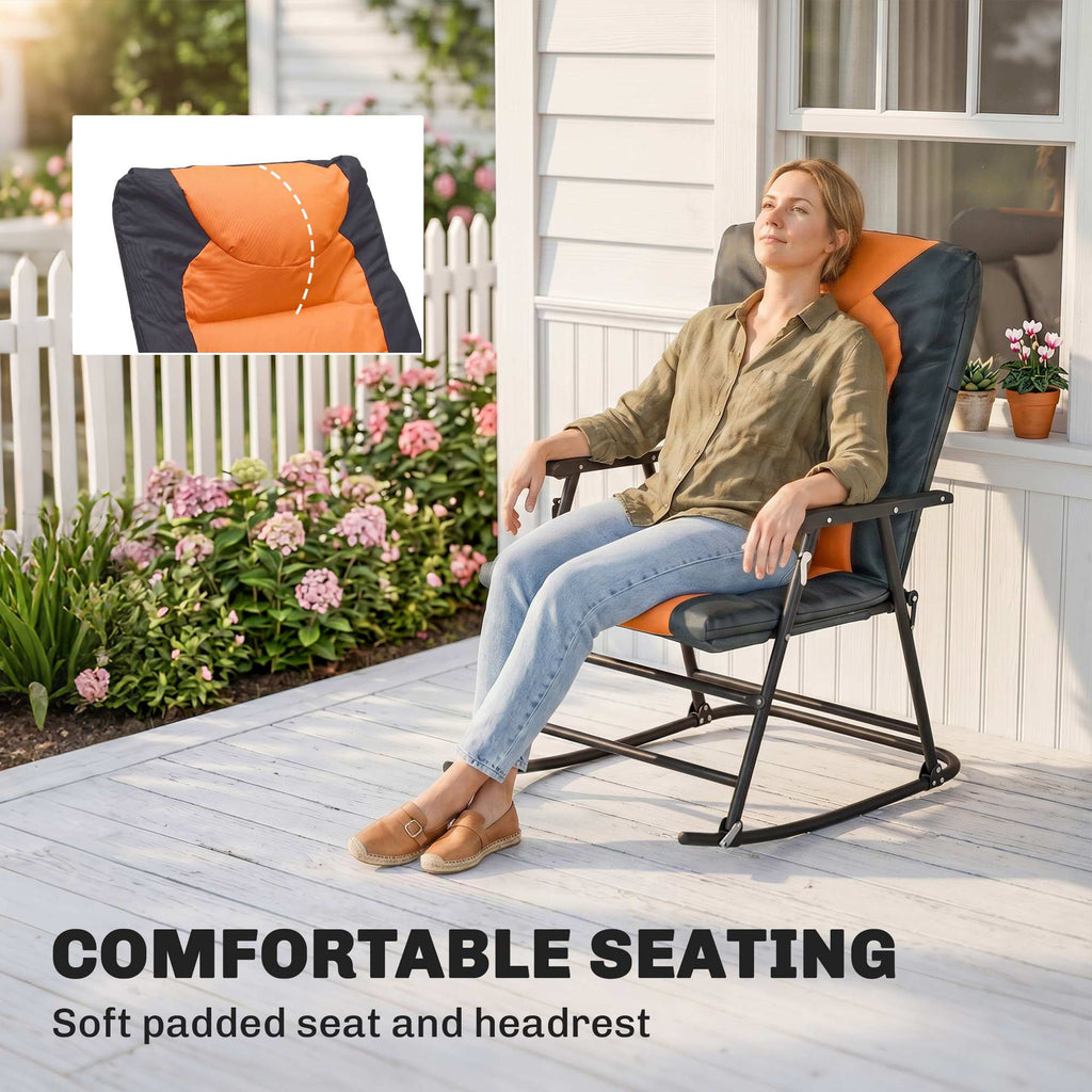 3-Piece Outdoor Foldable Rocking Chair Set, Orange
