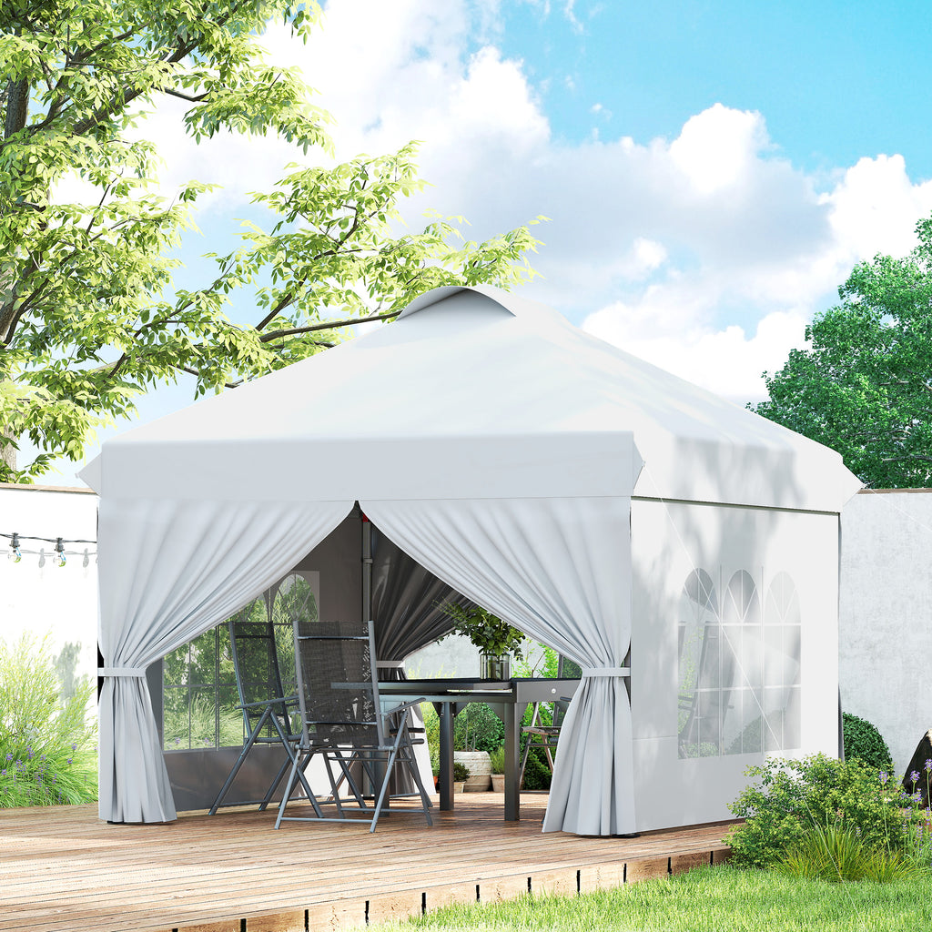 10' x 10' Pop Up Canopy Tent, Instant Sun Shelter, Tents for Parties, with Wheeled Carry Bag, White